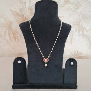 Simple 19Inch Necklace With 3mm White Oval Pearls & Kemp Lotus Pendant