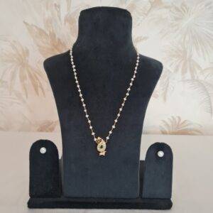 Dainty 19Inch Necklace With 3mm White Seed Pearls & Paisley AD Pendant