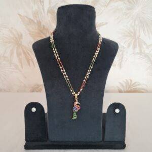 Vibrant 19Inch White Seed Pearls Taar Necklace With 925 Peacock Pendant