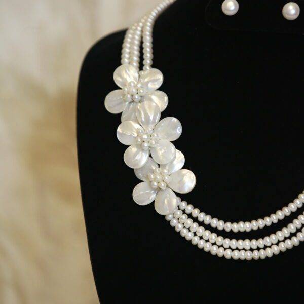 Magnificent 3Row Pearls 21Inch Necklace With White Pearls &MOP Side Pendant-1