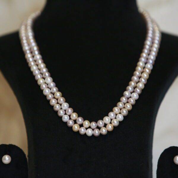 Elegant Two Layer Multicolor 6.5mm Round Pearl 20 Inch Necklace Set--1