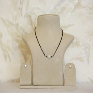 Versatile18Inch Black Beads Necklace With White Pearl & SP Emerald & Ruby Beads