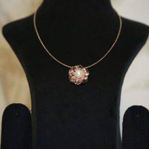 Delightful Rose Gold Finish Floral Pendant With 9.5mm White Button Pearl