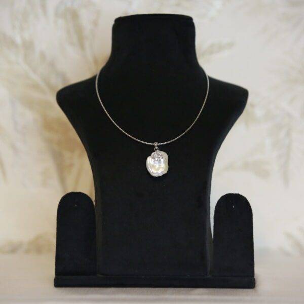 Glamorous White Baroque Pearl Pendant With 925 Silver Clasp & CZ-1