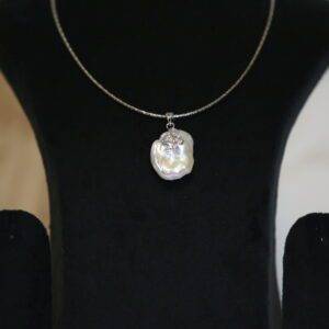 Glamorous White Baroque Pearl Pendant With 925 Silver Clasp & CZ