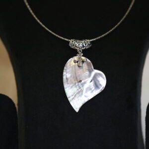 Unique Abalone Mother of Pearl Heart Shaped Pendant With A Filigree Clasp-1