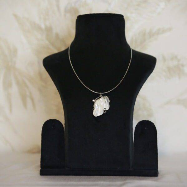 Exquisite Silver Finish Pendant Accentuated With Large White Baroque Pearl-1