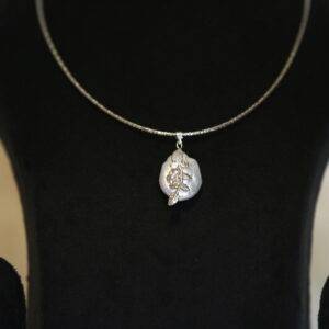 Gleaming White Baroque Pearl Pendant With Decorative 925 Silver Anchor & CZ-1