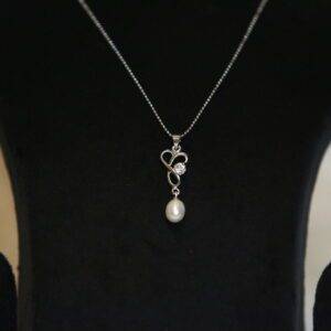 Twirled Knot Pendant Accentuated With 7mm Oval White Pearl & CZ-1