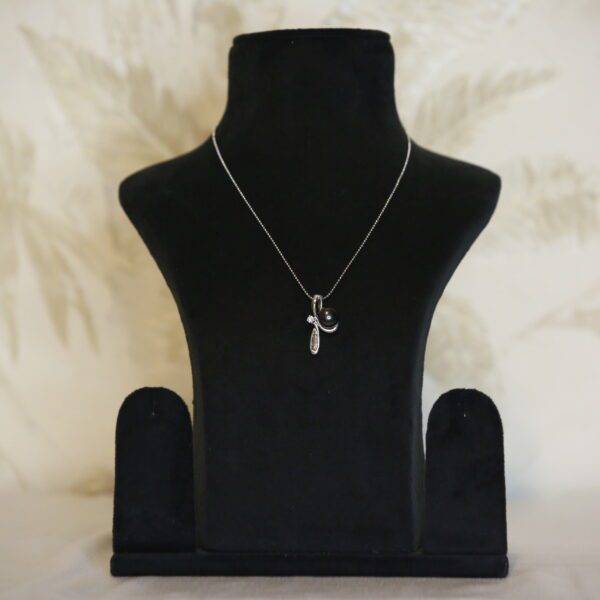 Sleek Pendant Accentuated With 10mm Black Button Pearl & CZ-1