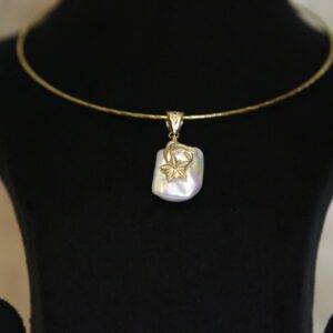 Alluring White Baroque Pearl Pendant With Golden Finish 925 Silver Anchor
