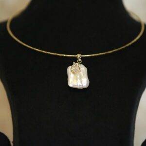 Glorious Baroque Pearl Pendant With Golden Finish 925 Silver Clasp & CZ