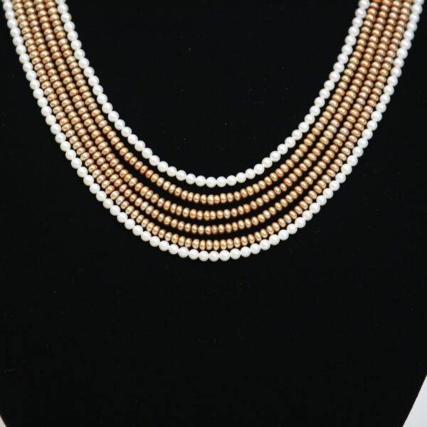 Luxurious Multi-line 18Inch Pearl Necklace With White & Copper Pearls-1