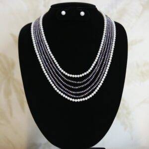 Subtle Multi-line 19Inch Pearl Necklace With White & Bluish Grey Pearls