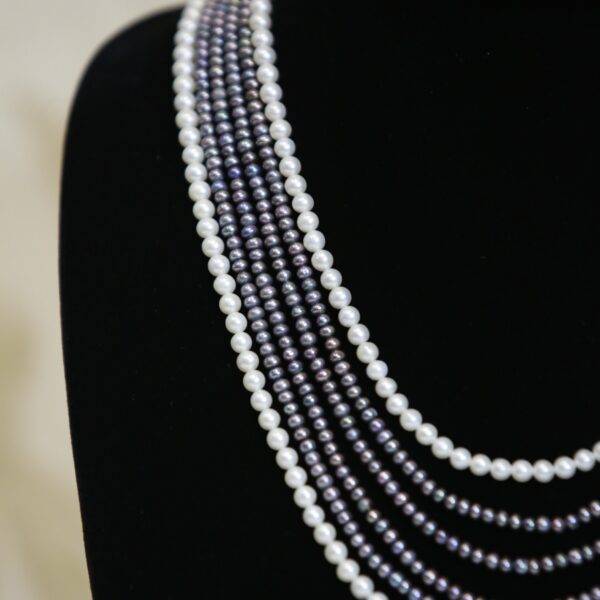 Subtle Multi-line 19Inch Pearl Necklace With White & Bluish Grey Pearls-1