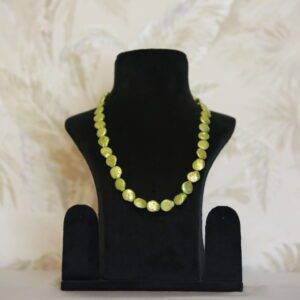 Bright & Lustrous Leaf Green Coin Pearl 20 Inch Long Necklace