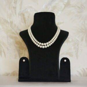 Elegant Two Layer 17Inch Necklace With 5-9.5mm Graduated White Round Pearls