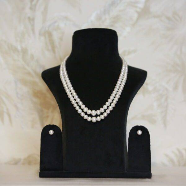 Lustrous Two Layer 18Inch Necklace With AA 5-9.5mm Graduated White Round Pearls
