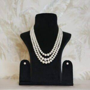 Opulent Triple Layer 20Inch Necklace With 4.5-10.5mm Graduated White Round Pearls