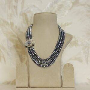 Exquisite Bluish Purple Semi-round Pearls Necklace With Mother of Pearl Side Pendant