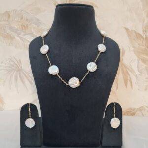 Glamorous White Coin Baroque Pearl 18 Inches Long Necklace-1