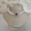 Glamorous White Round Pearls Choker With SP Ruby & CZ Pendant