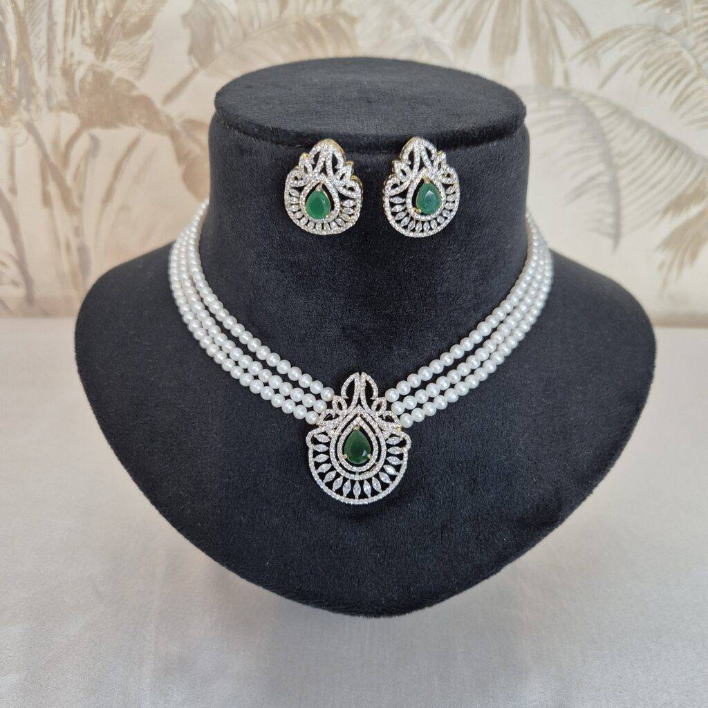 Orlina Delicate Necklace with Three Round and One Pear Cut Cubic Zirconia Stones