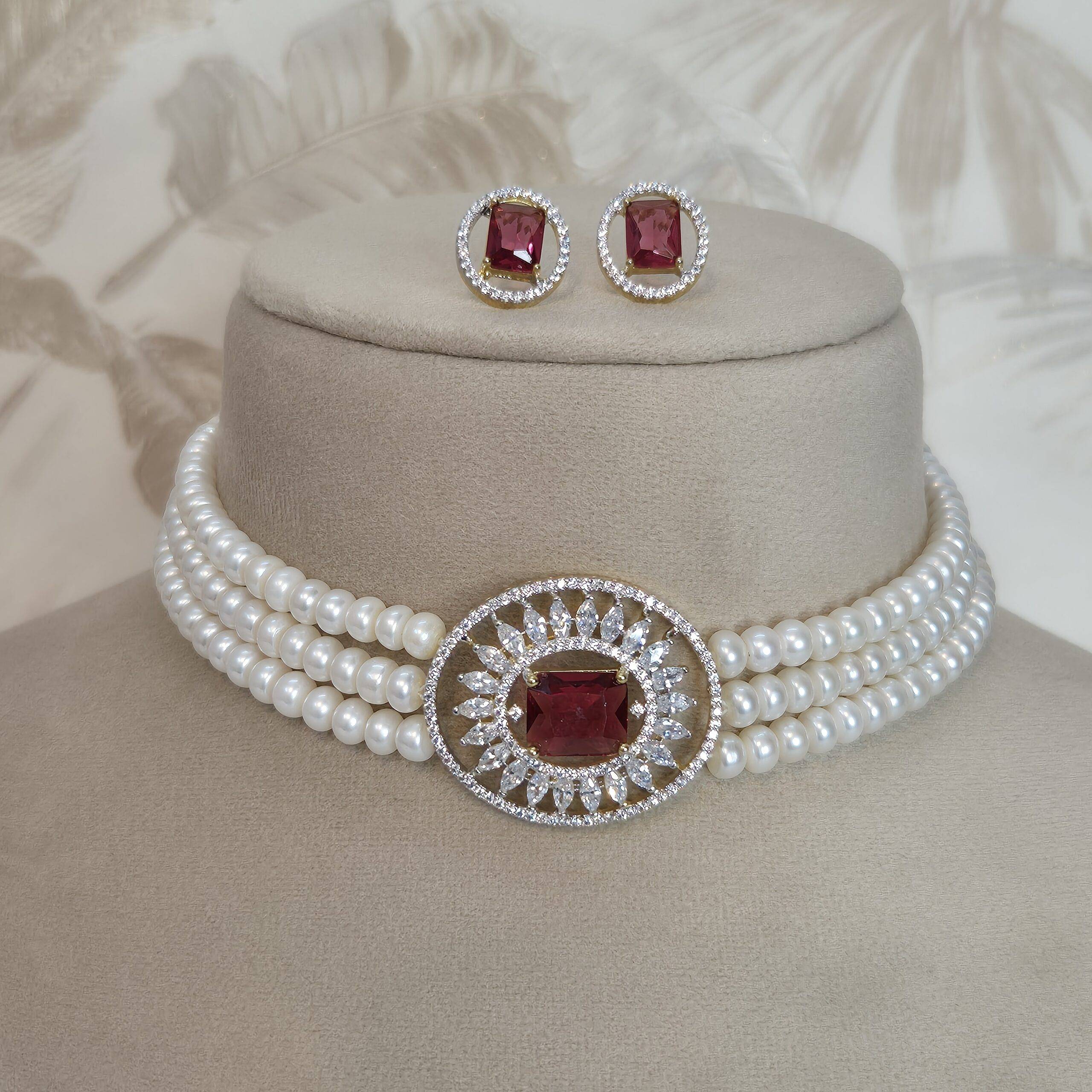 Pearl choker necklace near me discount